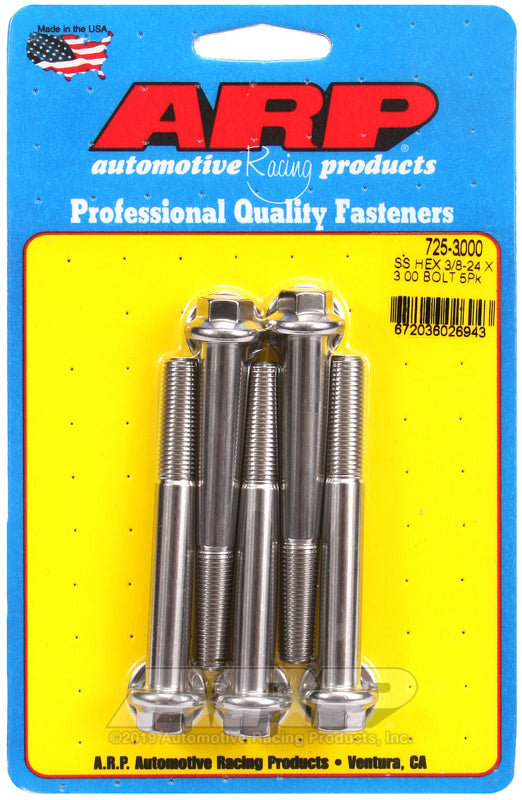 3/8-24 X 3.000 SS HEX 5PK