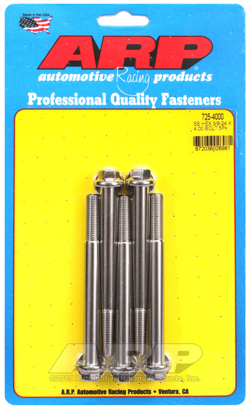 3/8-24 X 4.000 SS HEX 5PK
