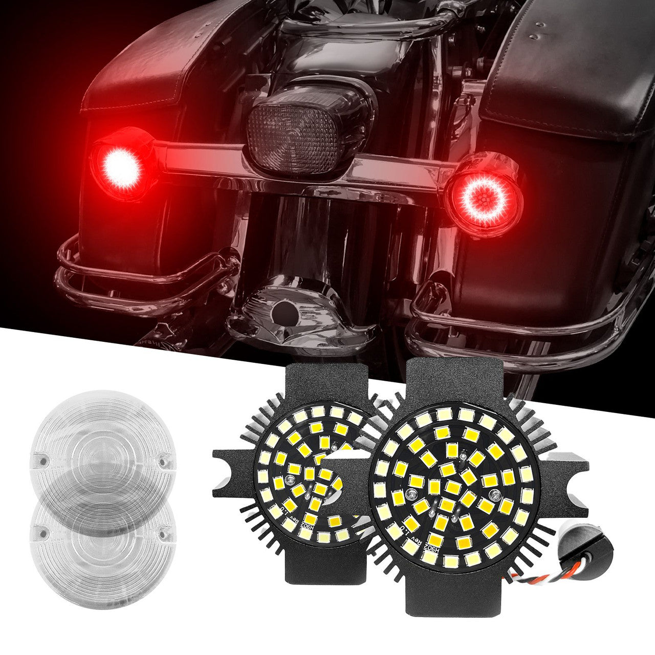 XK Glow Motorcycle Front LED Turn Signal Kit - Flat Style Smoked Lenses