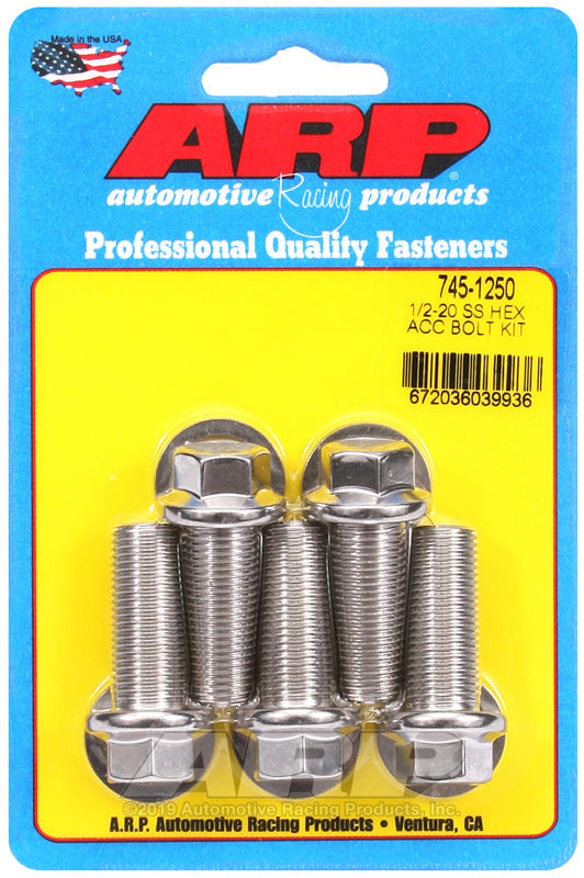 1/2-20 X 1.250 SS HEX 5PK