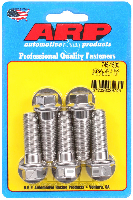 1/2-20 X 1.500 SS HEX 5PK