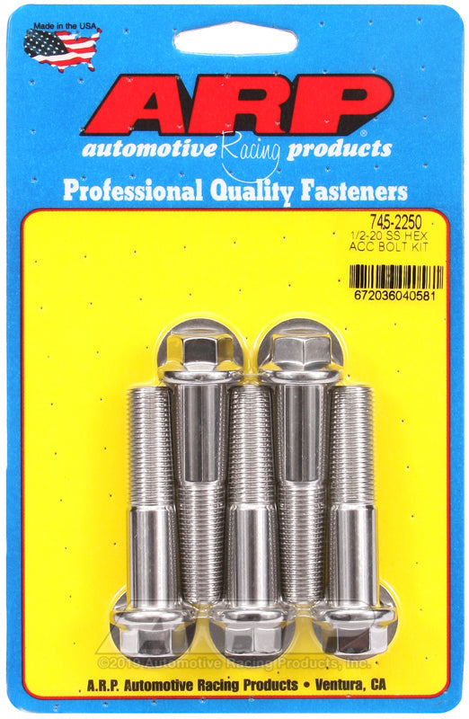 ARP 1/2-20 in. Thread, 2.25 in Stainless Steel 300 Bolts - Set of 5