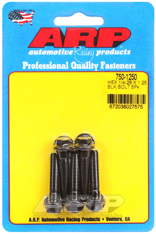 1/4-28 X 1.250 BLK HEX 5PK