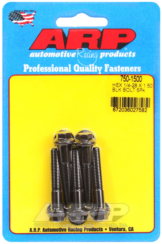 1/4-28 X 1.500 BLK HEX 5PK