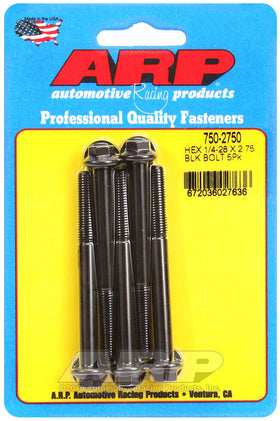 1/4-28 X 2.750 BLK HEX 5PK