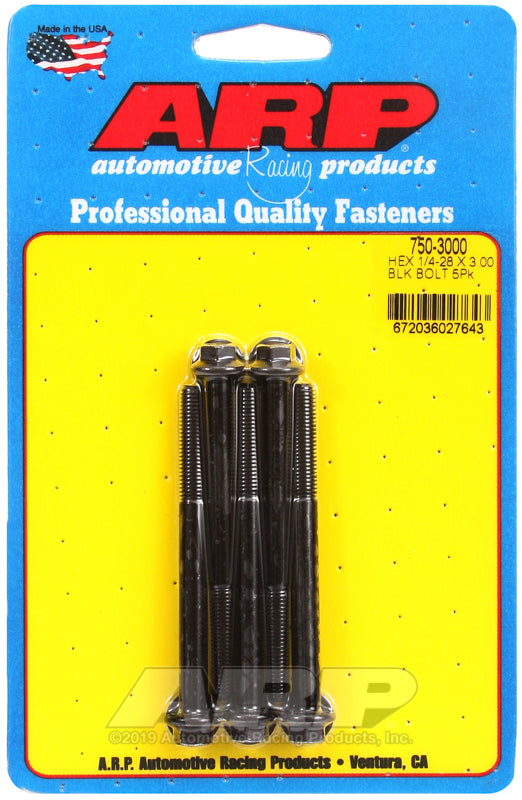 1/4-28 X 3.000 BLK HEX 5PK