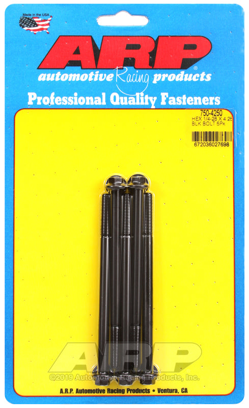 1/4-28 X 4.250 BLK HEX 5PK