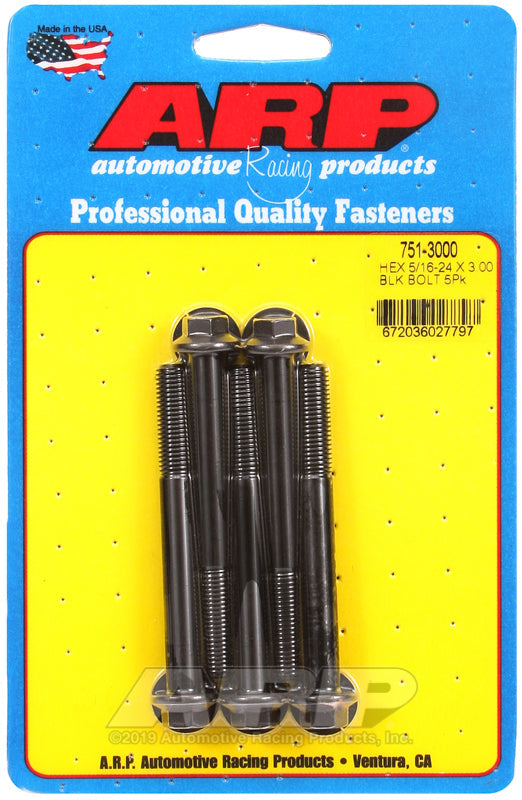 5/16-24 X 3.000 BLK HEX 5PK