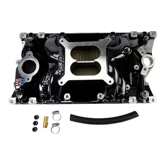 Edelbrock RPM Air-Gap Manifold for Small-Block Chevy Vortec, Black Plasma Finish