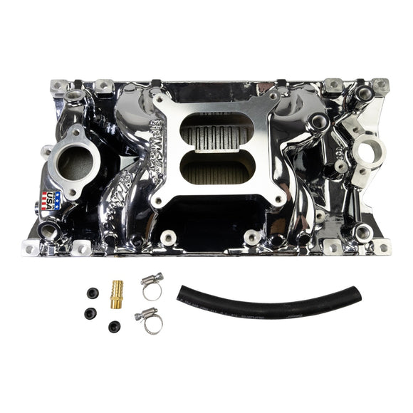 Edelbrock RPM Air-Gap Manifold for Small-Block Chevy Vortec, Chrome Plasma