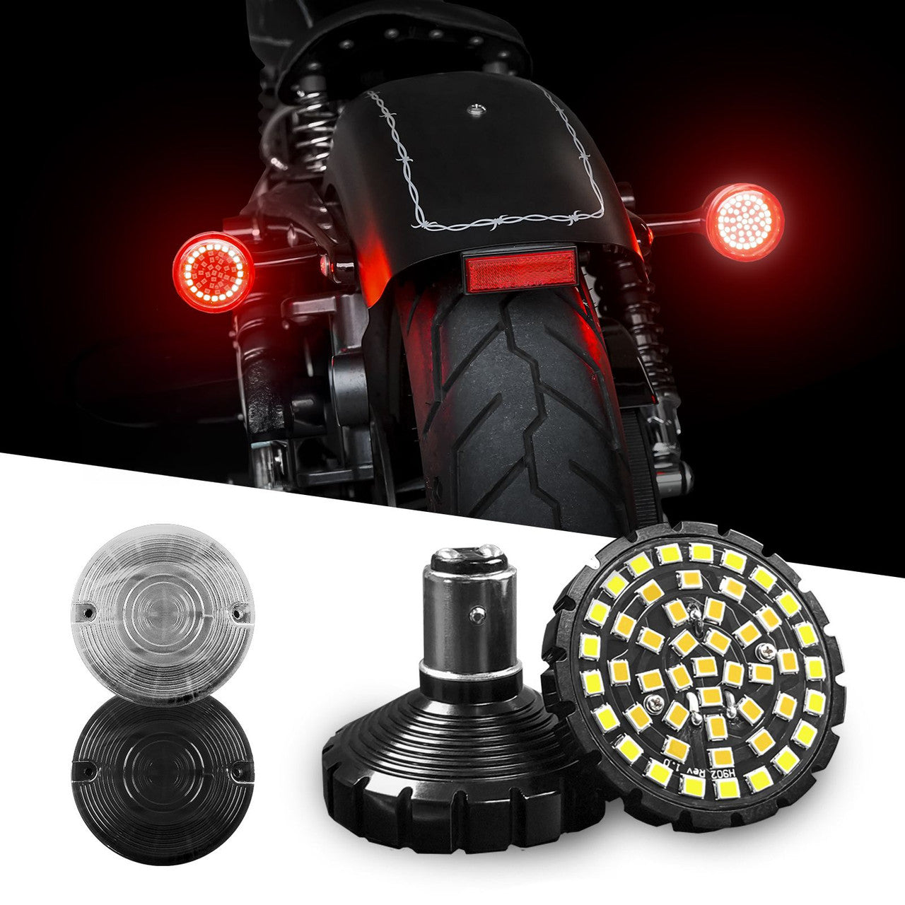 XK Glow Motorcycle Rear LED Turn Signal Kit - Bullet Style Clear Lenses