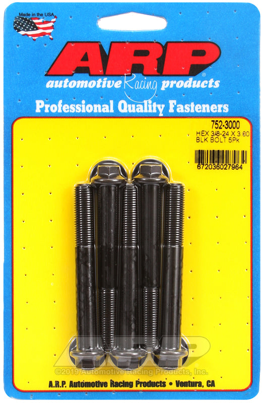 3/8-24 X 3.000 BLK 3/8 HEX 5PK