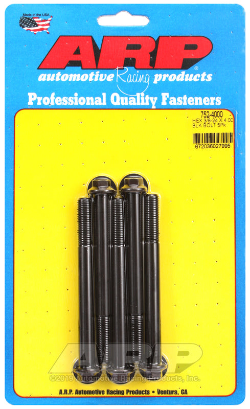 ARP 3/8 Inch -24 x 4.000 Black Hex Oxide Bolts (5/pkg)