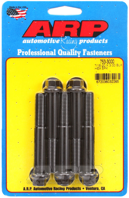 7/16-20 X 3.000 BLK HEX 5PK
