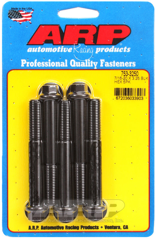7/16-20 X 3.250 BLK HEX 5PK