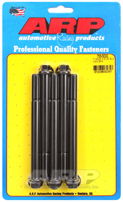 7/16-20 X 5.000 BLK HEX 5PK