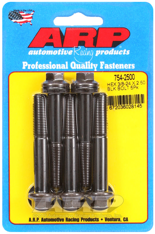 ARP 3/8-24 x 2.500in Hex 7/16 Wrenching Black Oxide Bolts - Set of 5