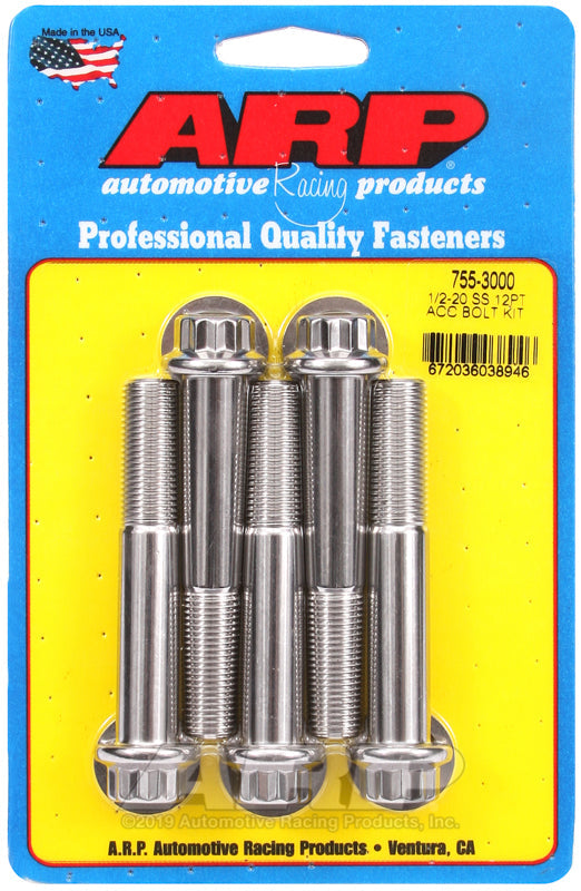 ARP 1/2in -20 x 3.000in 12pt SS Bolts (5/pkg)