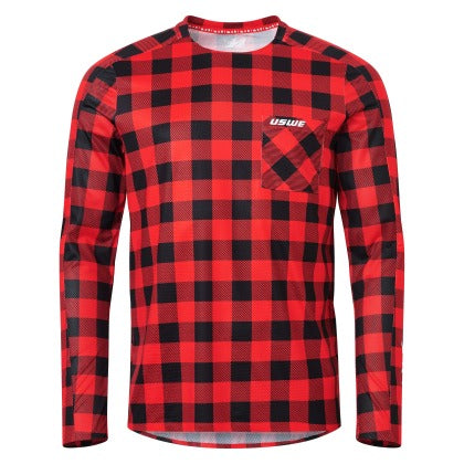 USWE Flannel Long Sleeve Lightweight Off-Road Jersey Flame Red - Large
