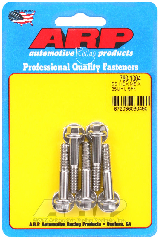 ARP M6 x 1.00 x 35 Hex SS Bolts (5/pkg)