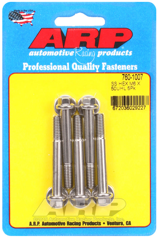 ARP M6 x 1.00 x 50 SS Hex Bolts (5/pkg)