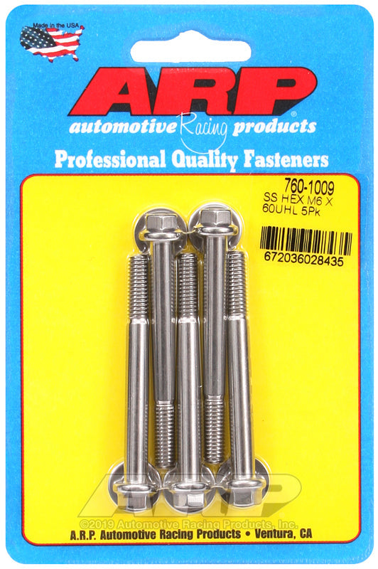 M6 X 1.00 X 60 SS HEX 5PK
