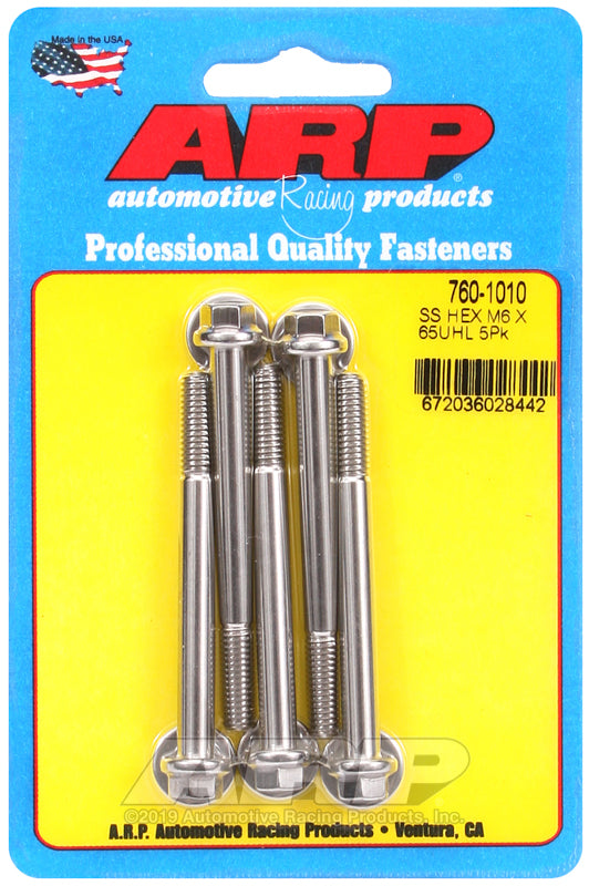 ARP M6 x 1.00 x 65 hex SS bolts (5/pkg)
