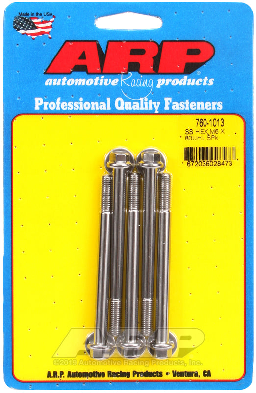M6 X 1.00 X 80 SS HEX 5PK