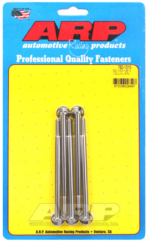 M6 X 1.00 X 100 SS HEX 5PK