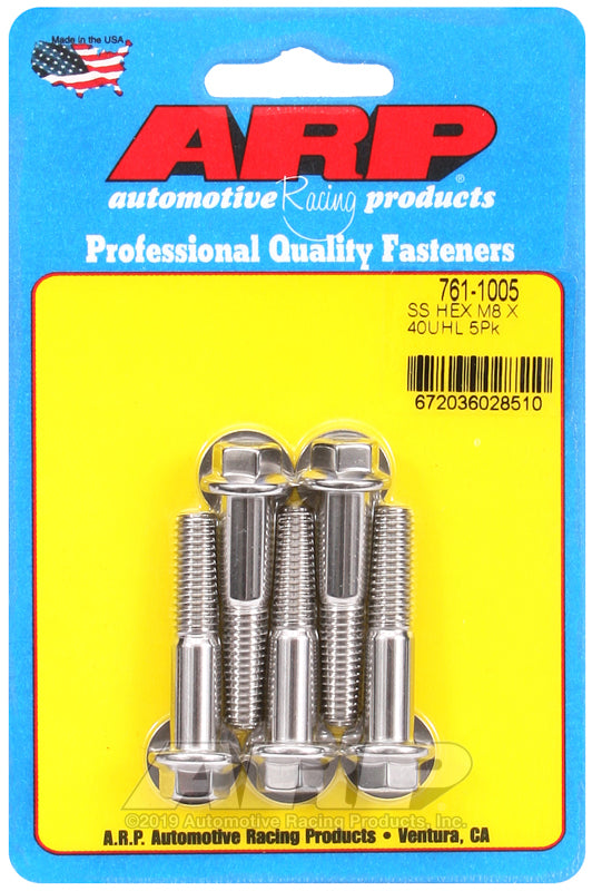 M8 x 1.5 40mm UHL Hex SS Bolts (5/pkg)