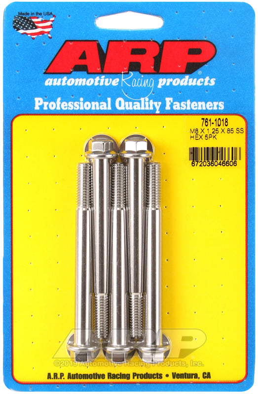 M8 X 1.25 X 85 SS HEX 5PK