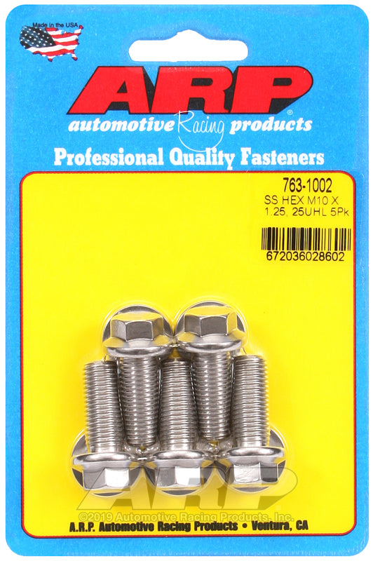 ARP M10 x 1.25 x 25 Hex SS Bolts (5/pkg)