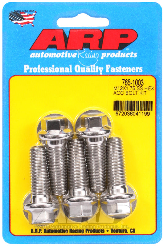 ARP M12 x 1.75 x 35 Hex Black SS Bolts (5/pkg)