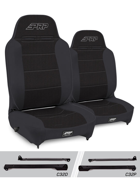 PRP Jeep Wrangler CJ7/YJ Enduro High Back Reclining Suspension Seats Kit (Pair) Black