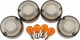 Bikers Choice 86-99 FXST 86-01 FXD FXR XL Smoked Turn Signal Lens & Amber Bulb Kit Repl H-D 69306-02