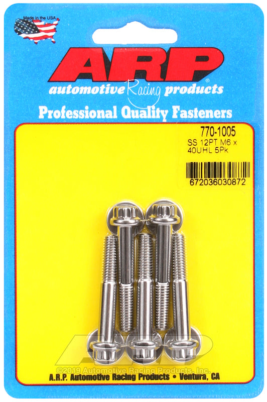 ARP M6 x 1.00 x 40 SS 12pt Bolts (5/pkg)