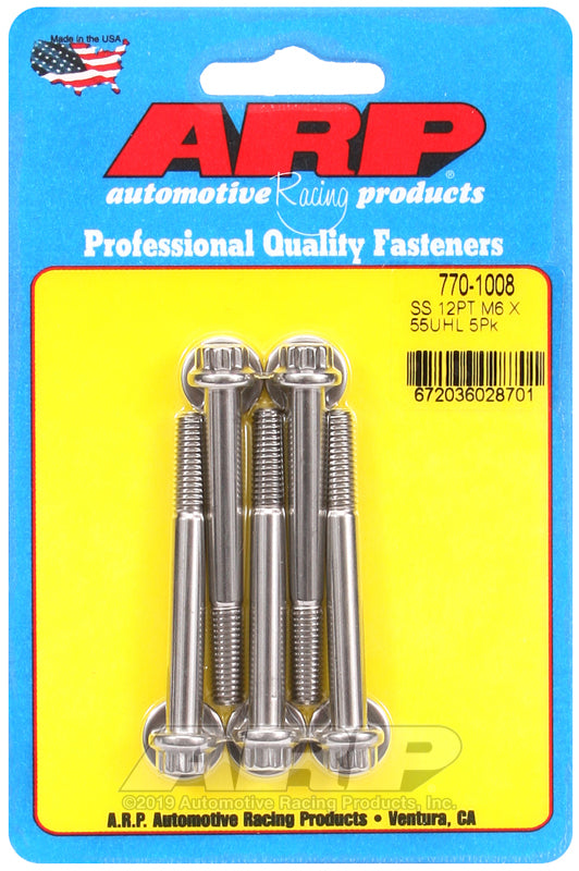 ARP M6 x 1.00 x 55 12pt Stainless Steel Bolts - 5pk
