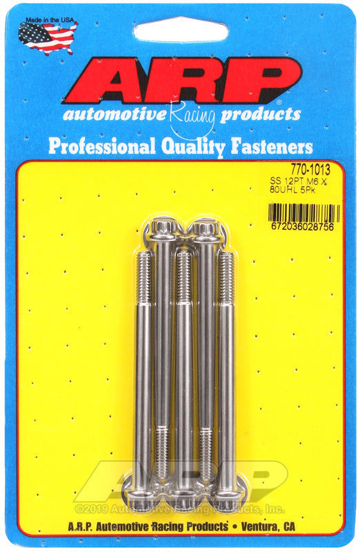 ARP M6 x 1.00 x 80 12pt SS Bolts (5/pkg)