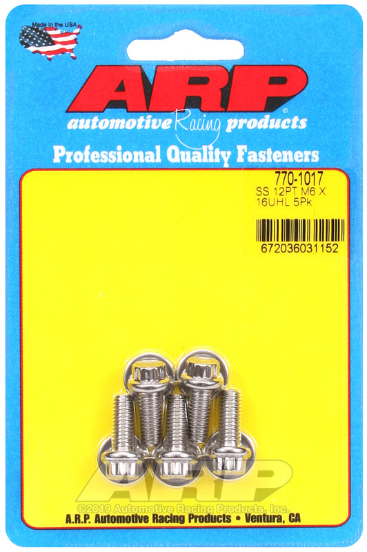 ARP M6 x 1.00 x 16 SS 12pt Bolts (5/pkg)
