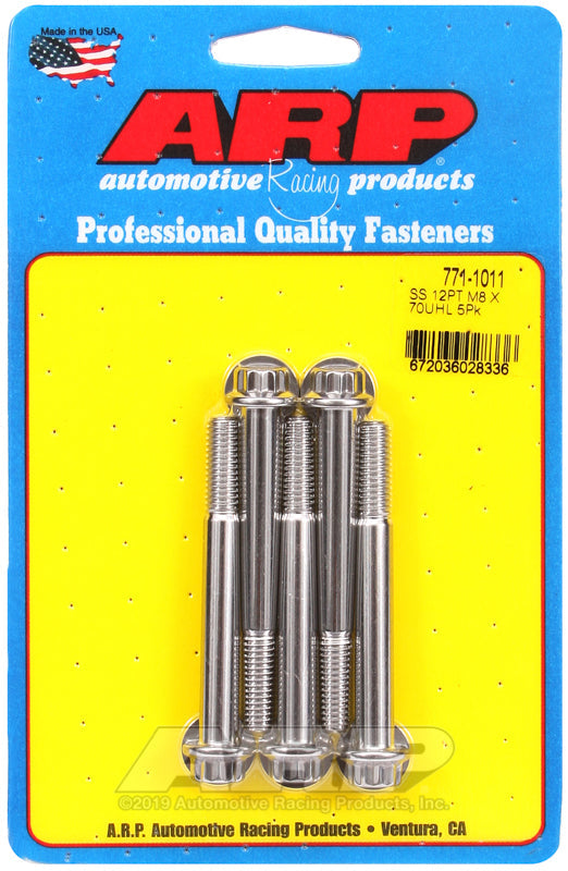 ARP M8 x 1.25 x 70mm 12pt Stainless Steel Bolts (Set of 5)