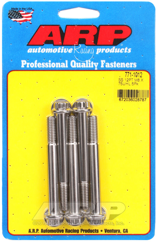 ARP M8 x 1.25 x 75mm 12pt Stainless Steel Bolts (Set of 5)