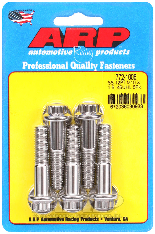 ARP M10 x 1.50 x 45 12pt Stainless Steel Bolts (Set of 5)