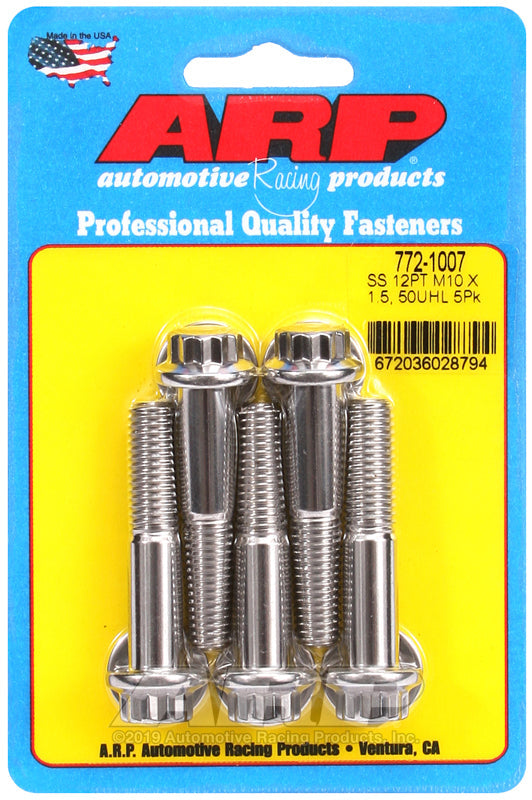 ARP M10 x 1.50 x 50mm 12pt Stainless Steel Bolts (Set of 5)