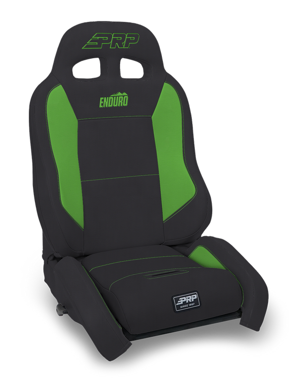 PRP EnduroDaily Reclining Suspension Seat - Black/Green Vinyl - Driver