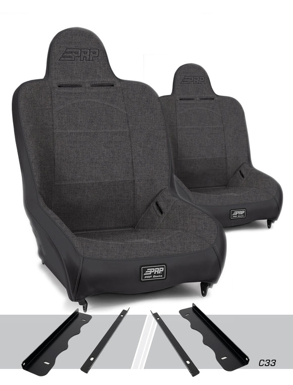 PRP Premier High Back Suspension Seats Kit for 95-01 Jeep Cherokee XJ (Pair) - Gray