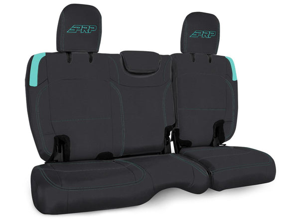 PRP Jeep Wrangler JL Rear Bench CoversU - 4 door with Armrest - Black/Teal
