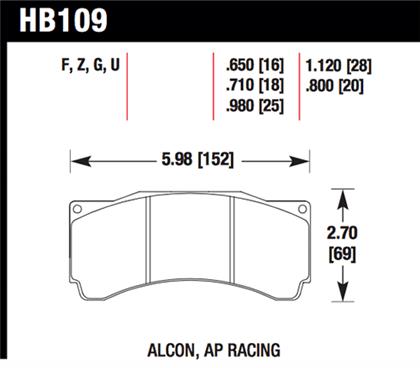 Hawk Alcon TA-6 / AP Racing CP5060-2/3/4/5ST /  AP Racing CP5555 / Rotora FC6 DTC-70 Race Brake Pads