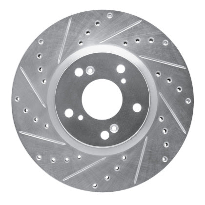 R1 06-15 Honda Civic Si Front Left Drilled & Slotted Silver Brake Rotor