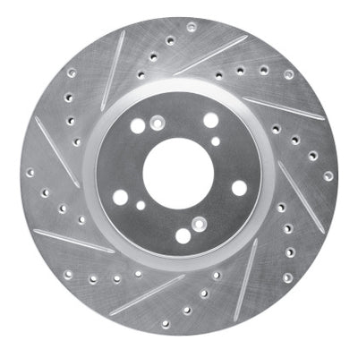 R1 06-15 Honda Civic Si Front Left Drilled & Slotted Silver Brake Rotor