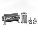 DeatschWerks Stainless Steel 3/8in 5 Micron Universal Inline Fuel Filter Housing Kit (110mm)-1